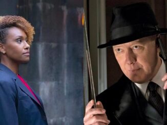 Val staring someone down in The Endgame and Red peeking through a window in The Blacklist